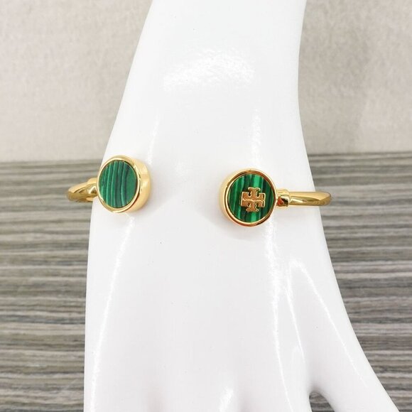 Tory Burch Kira Mother of Pearl Logo Cuff Bracelet Green OS - Picture 5 of 14